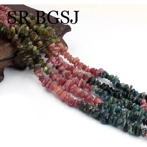 Free Shipping 6-8mm Freefrom Graduated Multi Tourmaline Chips Spacer Jewelry Diy Beaded Loose Beads Strand 15"