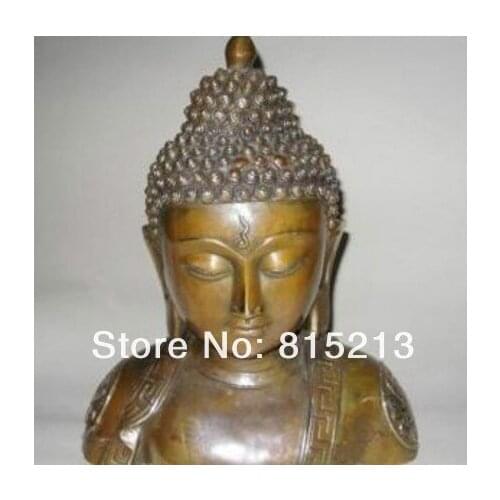 Bi0070 Large Chinese Bronze Sakyamuni Buddha Bust Statue 11"H