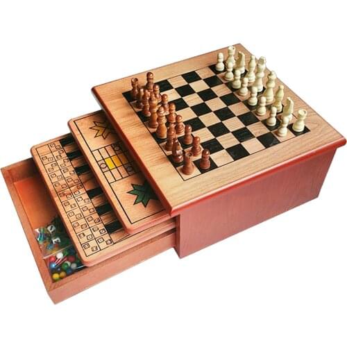 Wooden Chess Set Checkers Childrens Educational Board Games Gift for Friend