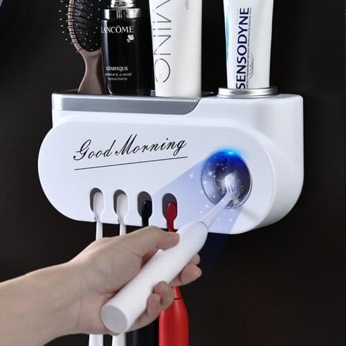 Toothbrush Holder For Bathroom Restroom Strong Load-Bearing Storage Rack Auto Toothpaste Squeezer Dispenser Bathroom Accessories