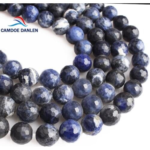 CAMDOE DANLEN Faceted Sodalite Blue-vein stone Natural Stone Beads For Jewelry Making Bracelet DIY 4/ 6/8/10/12 mm Strand 15
