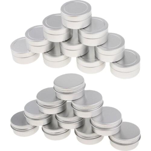 Quantity: 20 Pieces) 10ml Refillable Silver Round Empty Aluminum Metal Tin Sample Jar Container with Screw Cap Lid
