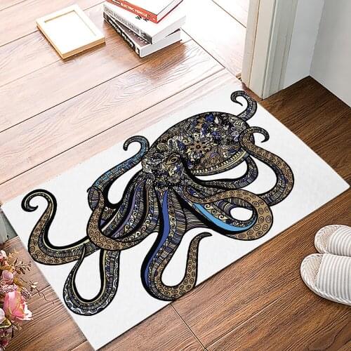 Animal Octopus Lines Petals Anti-Slip Doormat Bedroom Kitchen Mat Bathroom Rug Home Doormat for Entrance Door