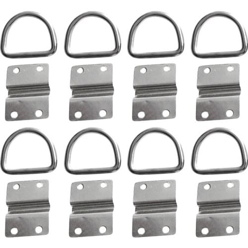 8 Pieces 316 Stainless Steel Lashing D Ring & Staple Cleat Tie Down for Horsebox Trailer Truck Boat Rope Securing Anchor Point