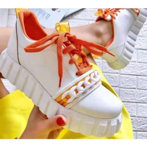 Women Sneakers Shoes Spring Autumn New Platform Casual Sports Chain Lace-up Ladies Shoes Large Size 36-43 Zapatos Para Mujer