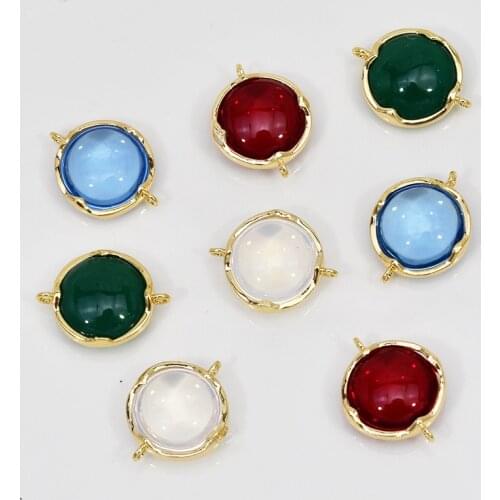 Copper Plated With Gold K9 Round Crystal Connector Charms 6pcs/lot For DIY Fashion Jewelry Making Finding Accessories