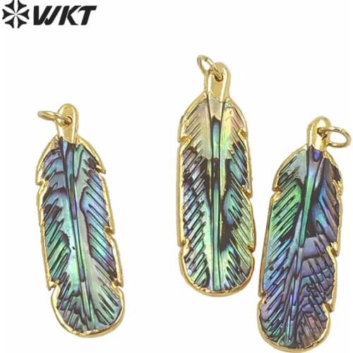 WT-P1242 Fashion New Pendant Different Color Natural Shell Pendant For women Fashion Jewelry Design Feather Shape Pendant