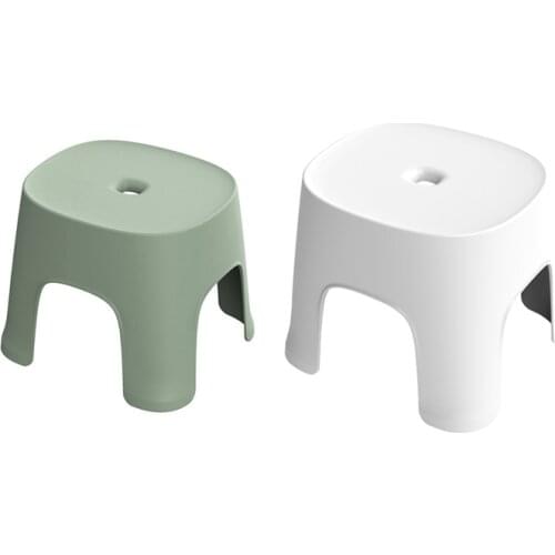 2 Pcs Small Bench Anti-Skid Coffee Table Plastic Simple Stool Adult Thickening Childrens Stool for Shoes Short Stool Green & Wh