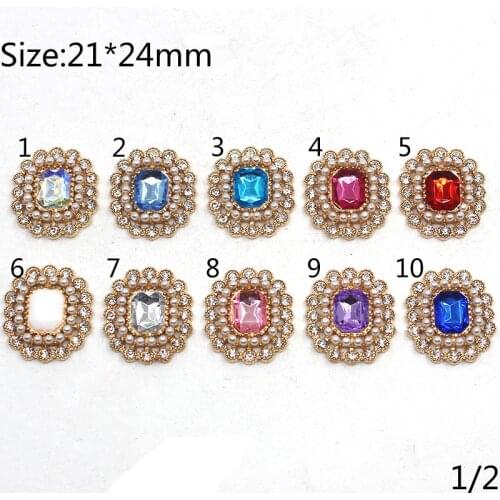 Fashion 10pcs/Lot 21*24mm Rectangle Pearl Alloy Rhinestone Buttons Festival Party Sewing Beautiful Button Wedding Decoration