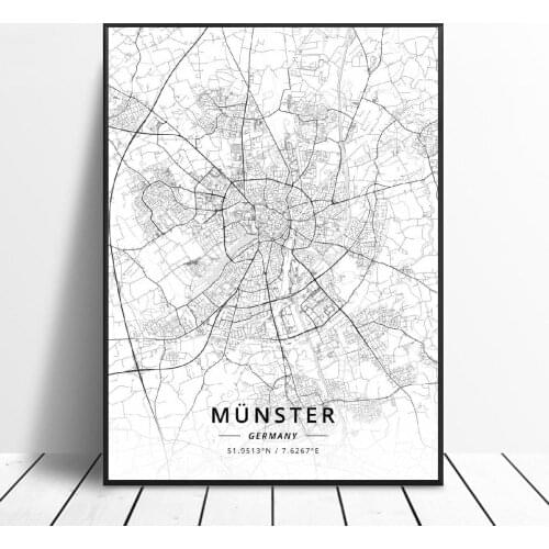 Munster Wolfsburg Monchengladbach Gelsenkirchen Hagen Paderborn Germany Canvas Art Map Poster