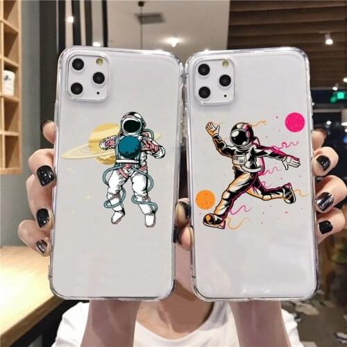 Cartoon Astronaut Soft transparent TPU Space soft Phone Case For iPhone 11Pro 12pro MAX 7 8 Plus SE X XS Max 12mini black Cover