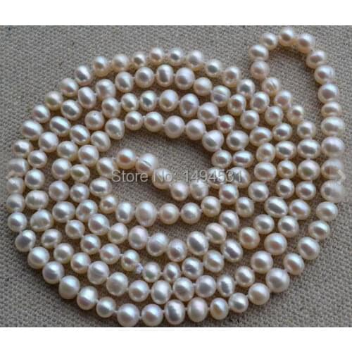 Wholesale Pearl Necklace, Long 40 Inches 6-7mm White Color Genuine Freshwater Pearl Necklace , Handmade Party Jewellery