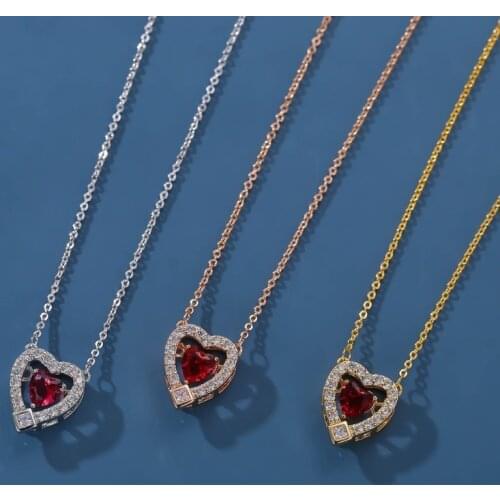 Origin Summer Exquisite Red Beating Heart Pendant Necklace for Women Luxury Rhinestone Hollow Out Necklace Jewelry Accessories