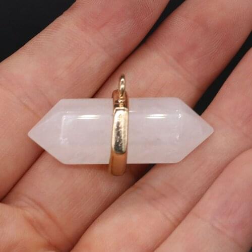 Natural Stone Pendants Multilateral Two Pointed Clear Quartz Necklace Pendant for DIY Jewelry Making Good Quality Size 16X36 mm