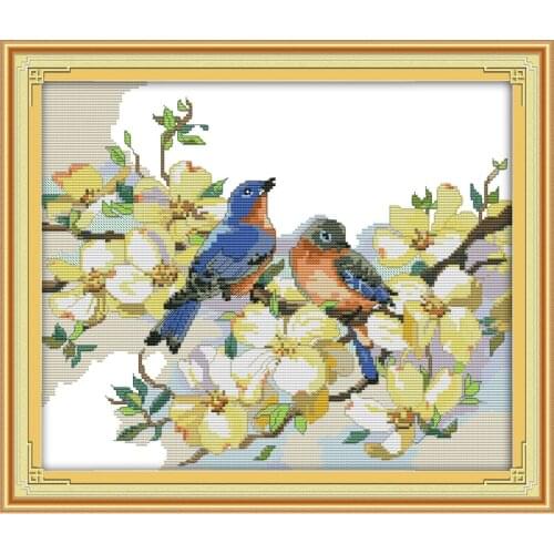 Joy Sunday Singing Birds and Fragrant Flowers Cross Stitch Kits Needlework Diy Painting Handwork Embroidery Counted Cross Stitch