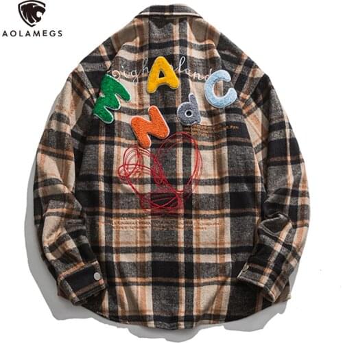 Aolamegs Plaid Shirts For Men Clothing 2021 Autumn Long Sleeve Casual Shirts Vintage Harajuku Oversized Tops Coats Streetwear