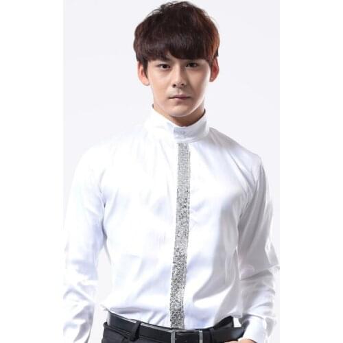 Punk slim sexy sequins shirt men long sleeve shirt paillette shirt mens stage singer all-match fashion brief autumn jazz