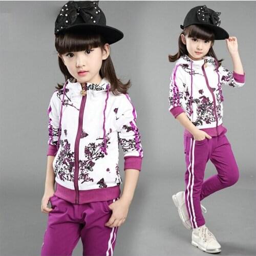Girls' sports suit 2021 spring and autumn hooded top and long pants two-piece suit