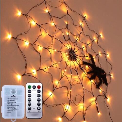 Remote Control Spider Web String Light 8Modes Halloween Black Spider Net Mesh Lights For Home Party Halloween Decoration Garland