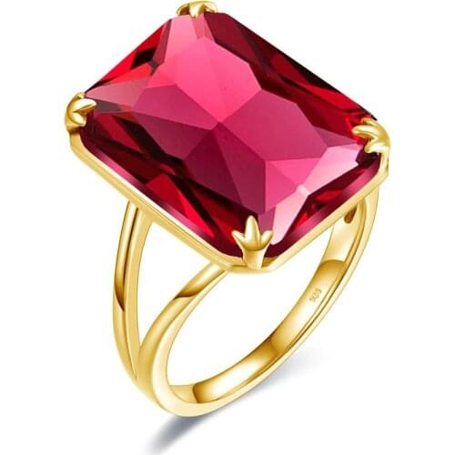 Szjinao Real 925 Sterling Silver Rings For Women Trendy Gold Color Ruby Ring Rectangle Gemstones Halloween Fine Jewelry Gift New