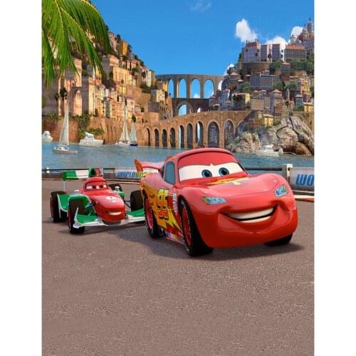 TR 10x10FT Vintage Cartoon Car City Building Scape River Boys Party Baby Children Photography Studio Backdrops Vinyl Backgrounds