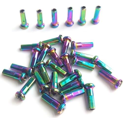 Primwon Bicycle Round Head Rainbow Nipples Brass 14G 2.0 14mm 30 64 80 100Pcs MTB or Road Bike Spoke Nipples Weight 0.8g/pcs