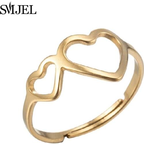 Vintage Stainless Steel Hollow Heart Ring for Womens Wedding Steampunk Double Heart Ring Love Jewelry Promise Anniversary Gifts