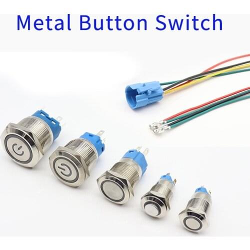 12/16/19 / 22mm Waterproof Metal Push Button Switch LED Light Momentary Locking Car Motor Start-Up 5V 12V 24V 220V Red Blue