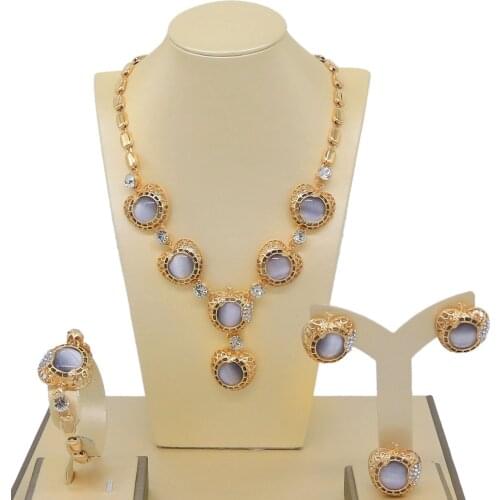 Yulaili Fashion New Round Jewelry Set Dubai Gold Luxury Four-piece Jewelry Suits Womens Dinner Party Wear Jewelry Sets Series