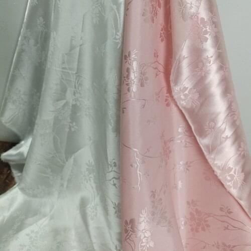 Jacquard Fabric By The Per Meter for Skirt Dress Clothing Pants Cheongsam Diy Sewing Imitation Silk Polyester Cloth White Blue