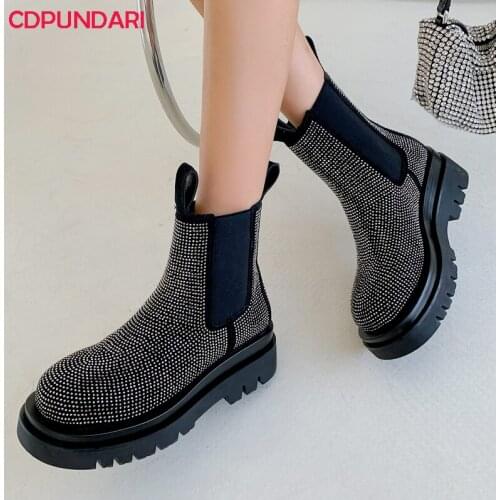 Ladies Sequined Cloth High heels Platform Ankle Boots Women Autumn Winter Chelsea Punk Short Boots Shoes Bottes Plateforme