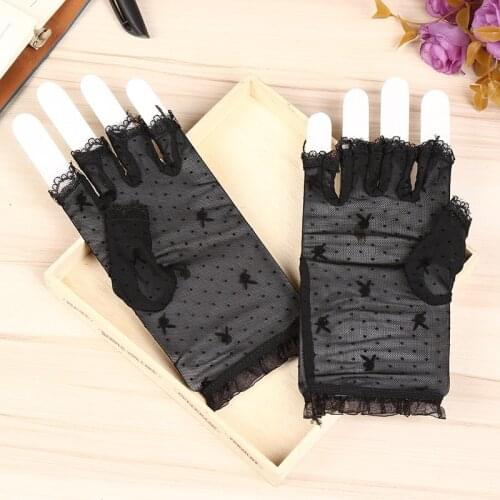 Half finger Womens Sexy Dressy Lace Gloves Sunscreen Short Gloves Fingerless Lace Driving Gloves Spring And Summer Mittens