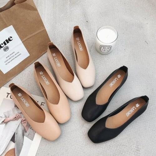 Thick Follow Spring 2021 Korean Version Joker Square Head Shallow Mouth Lazy Shoes Grandma Shoe Tide Women Shoes