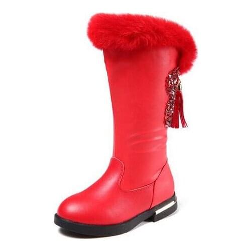 Girl winter snow boots leather sweet tassel decorative boots princess plus lining warm boots