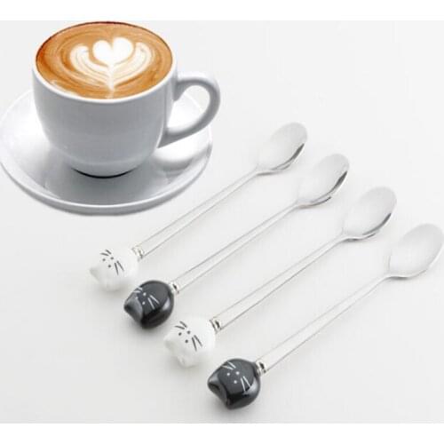 1pc Cartoon Mini Cat 304 Stainless Steel Coffee Spoon Fruit Fork Stirring Spoon Teaspoon Dessert Tea Spoon Tableware