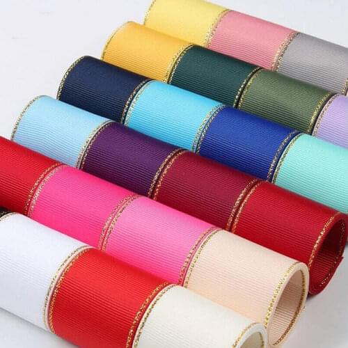 Hyfsy 10079 10mm/16mm/ 25mm/ 38mm/10 yards DIY gift packaging handmade double-sided gold rim Grosgrain ribbons Hair mix