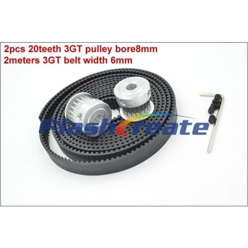 2pcs 20 Teeth 3GT Pulley Bore 5/6.35/8mm + 2meters 3GT Rubber Synchronous Belt Width 6mm 20Teeth 20T GT3 Timing Belt Pulley