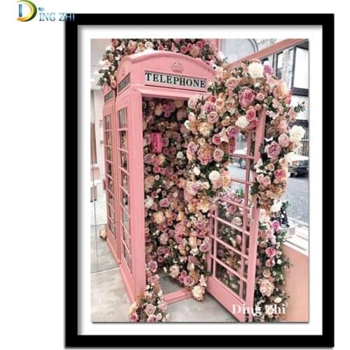 Diamond Embroidery Flower Phone Booth 5D Diy Diamond Painting Mosaic Full Square Round Drill Cross Stitch Rhinestone Picture Art