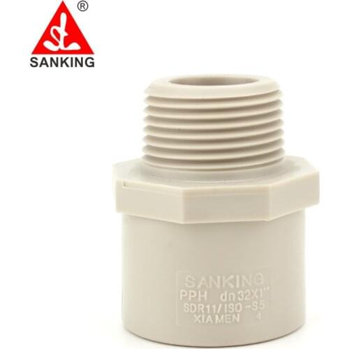 Free shipping Sanking PPH 20-63mm Male Adapter Thread Connector Plastic Adapter Horse Fitting Male Thread Pipe Fitting Converter