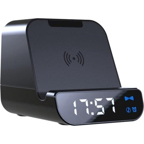 Wireless 5W Charger Bluetooth Speaker Alarm Clock Power Bank Micro-USB Fast Charging Phone Holder for Phone