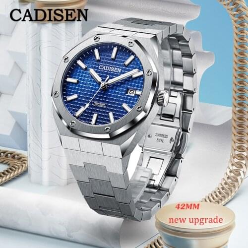 2020 CADISEN New 42MM Men Watches Mechanical Automatic NH35A Blue Watch Men 100M Waterproof Top Brand Luxury Business Wristwatch
