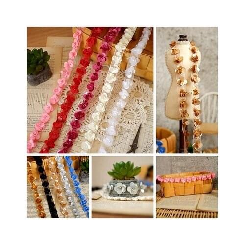 GLace 3yards dimensional handmade flowers beaded petals lace accessories DIY decorative sewing ribbon lace strip material TX138