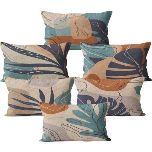 Flower Throw Pillow Case Art Cushion Cover Beige Linen Car Decor Home Decoration 30*50 Abstract Decorative Pillowcase