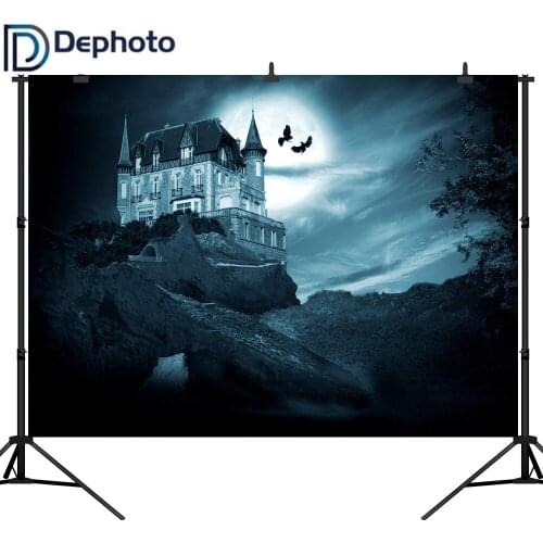 Dephoto Photography Backdrop Halloween Castle Night Sky Moon Background Photobooth Photo Sessions Shoot Photocall Printed
