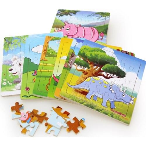 20pcs/set Wooden Puzzles Brain Teaser Puzzle Children Educational Toys Baby Animal Cartoon Kids Shapes Tangram Jigsaw Gift P139