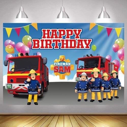 Fireman Sam Photo Backdrop Boys Custom Happy Birthday Party Decoration Kids Photography Backgrounds Banner