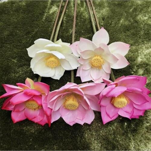 4pcs Fake Single Stem Lotus Flower Bud Green Leaf Fruit Simulation for Wedding Home Decorative Artificial Flower