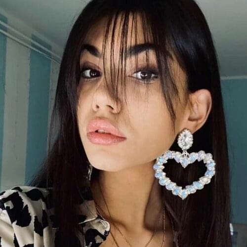 JIJIAWENHUA New Trend Fashion Resin Rhinestone Heart-shaped Large Pendant Earrings Ladies Jewelry Accessories