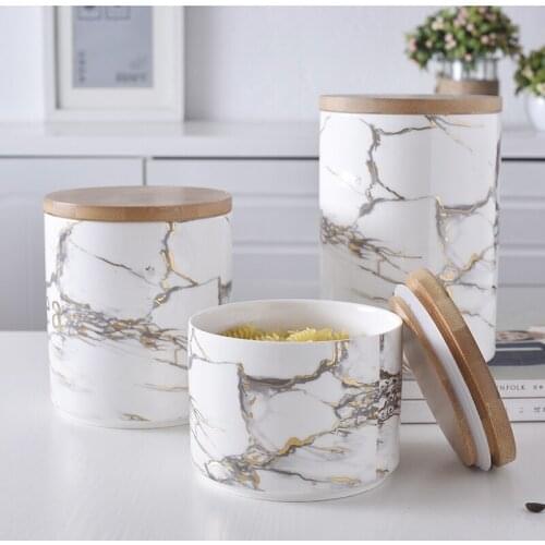 Marble Style Ceramics Storage Bottle Jar Luxury Nordic Sugar Seasoning Sundries Storage Container Jar Home Organizer