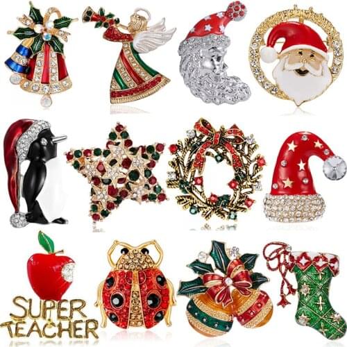 Classic Christmas Brooches Cute Santa Claus Hat Gloves Crutch Socks Boots Sleigh Enamel Pin Badge Brooch Christmas Party Gift